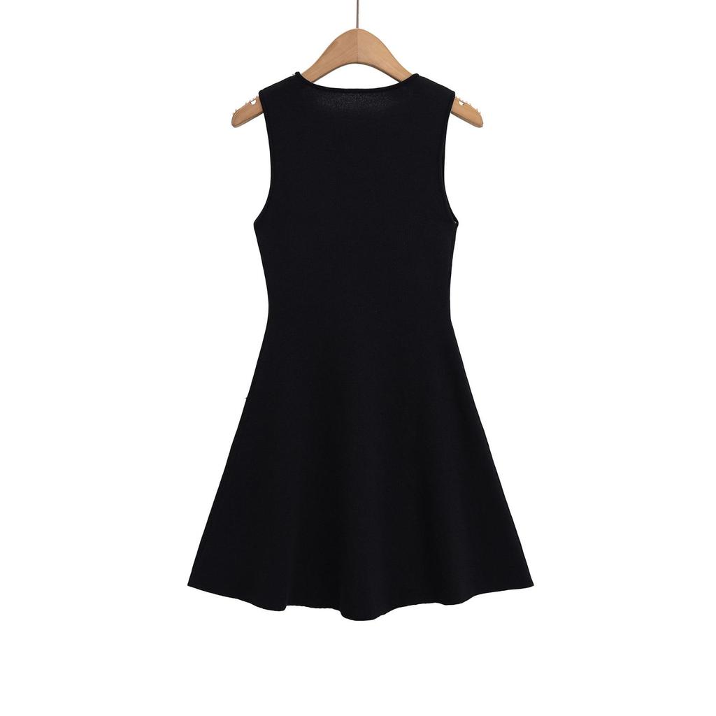 2025 Autumn French Chic Sleeveless Knit Dress with Studs and Rhinestones