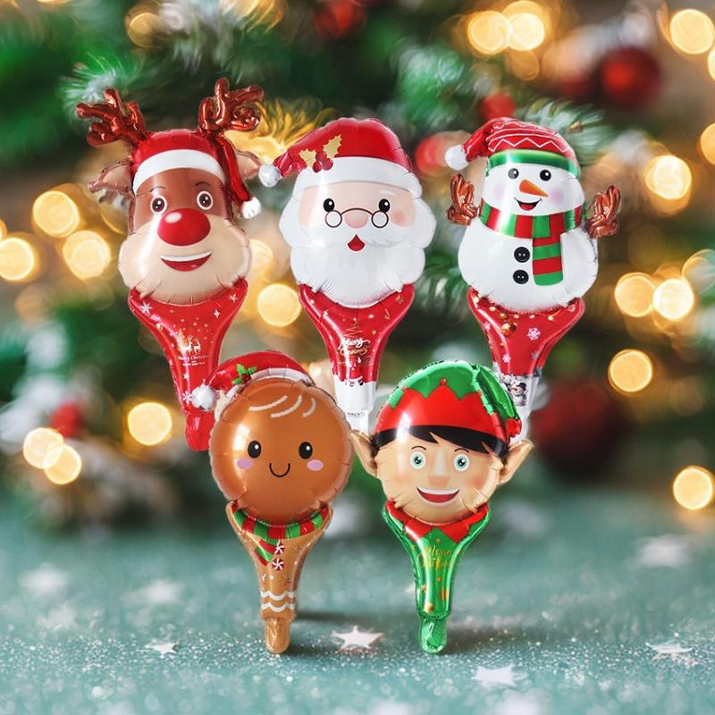 10PCS/Pack Santa Claus Style Christmas Handheld Balloon Festive Atmosphere Decorating Prop Christmas New Year Party Supplies ZYF