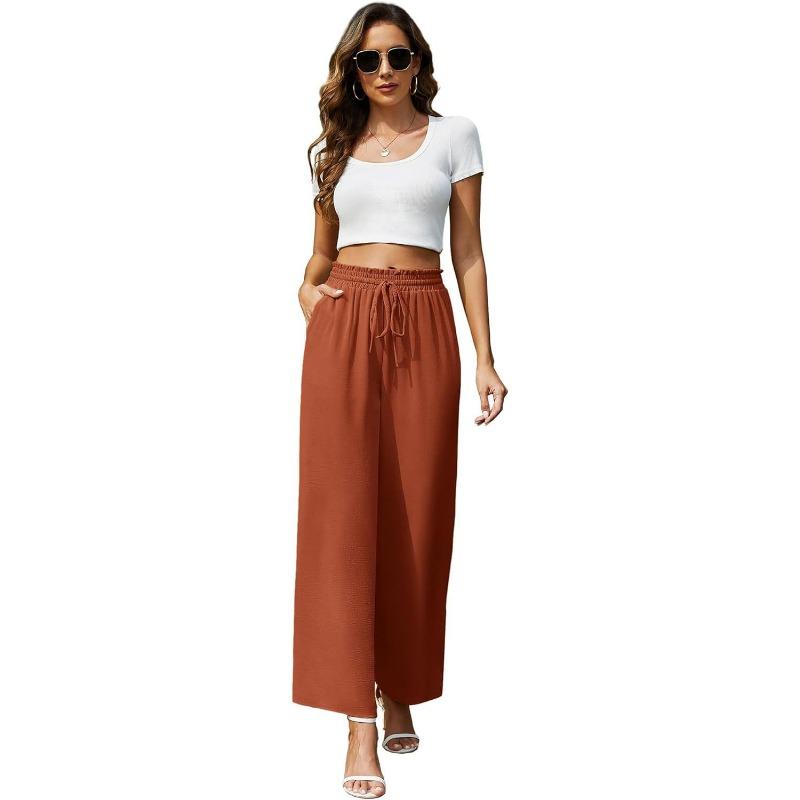 Women's Spring and Summer New Wide Leg Trousers Elastic Waistband Wide Leg High Waist Long Skirt Trousers Female