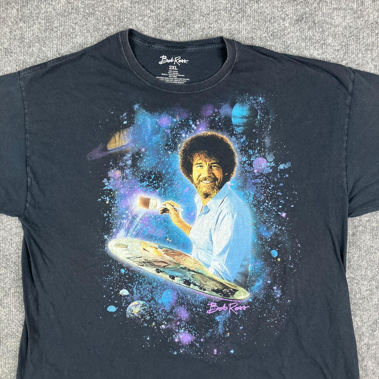 Bob Ross T-Shirt Mens 2XL Black Space Galaxy Painter Art Graphic Cotton Tee XXXL