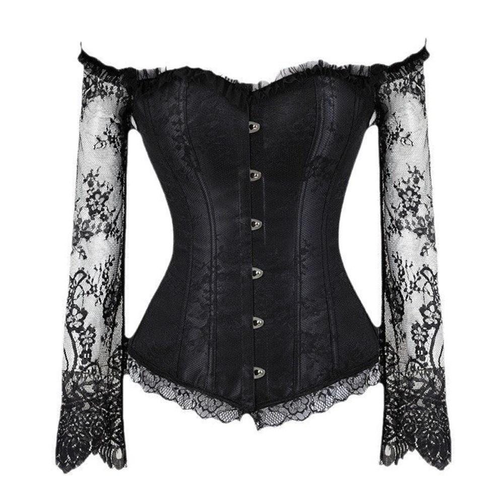 Off-Shoulder Langarm Spitzenkorsett-Top, Viktorianisches Bustier Bauchkontrolle Taillenformer Für Hochzeits-Abendmode