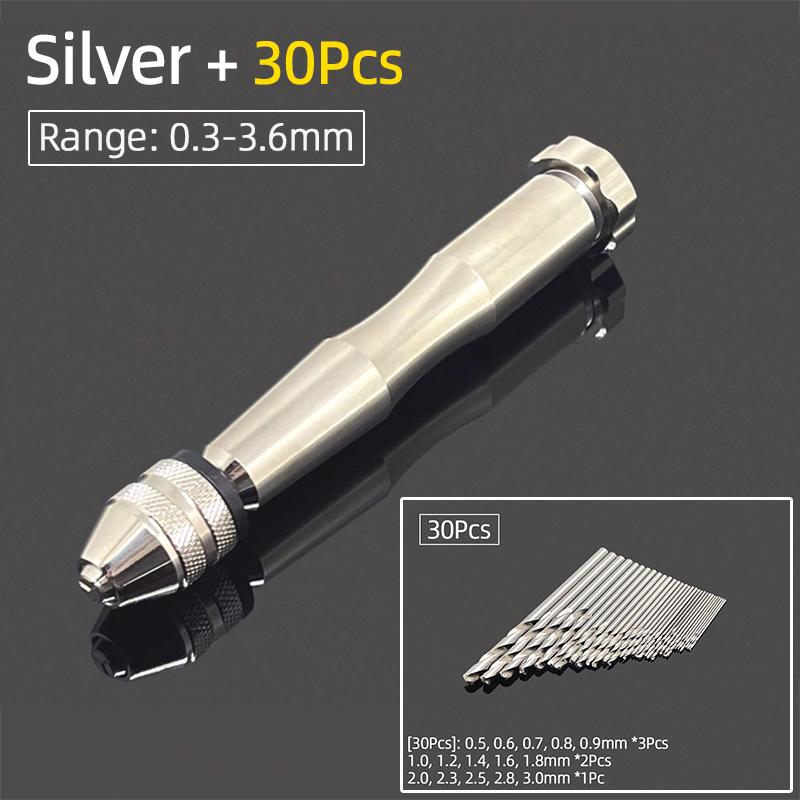 Mini Micro aluminiowa wiertarka ręczna 0.3-3.6mm z uchwytem bezkluczowym wiertła kręte HSS do biżuterii rzemieślniczej ręczne wiercenie narzędzia obrotowe