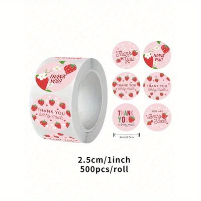 500 stuks/Rol Aardbei Bedankstickers, Niet-klevende Zegelstickers, Fruit Decoratieve Stickers Geschikt voor Verjaardagscadeaus, Feesttaarten