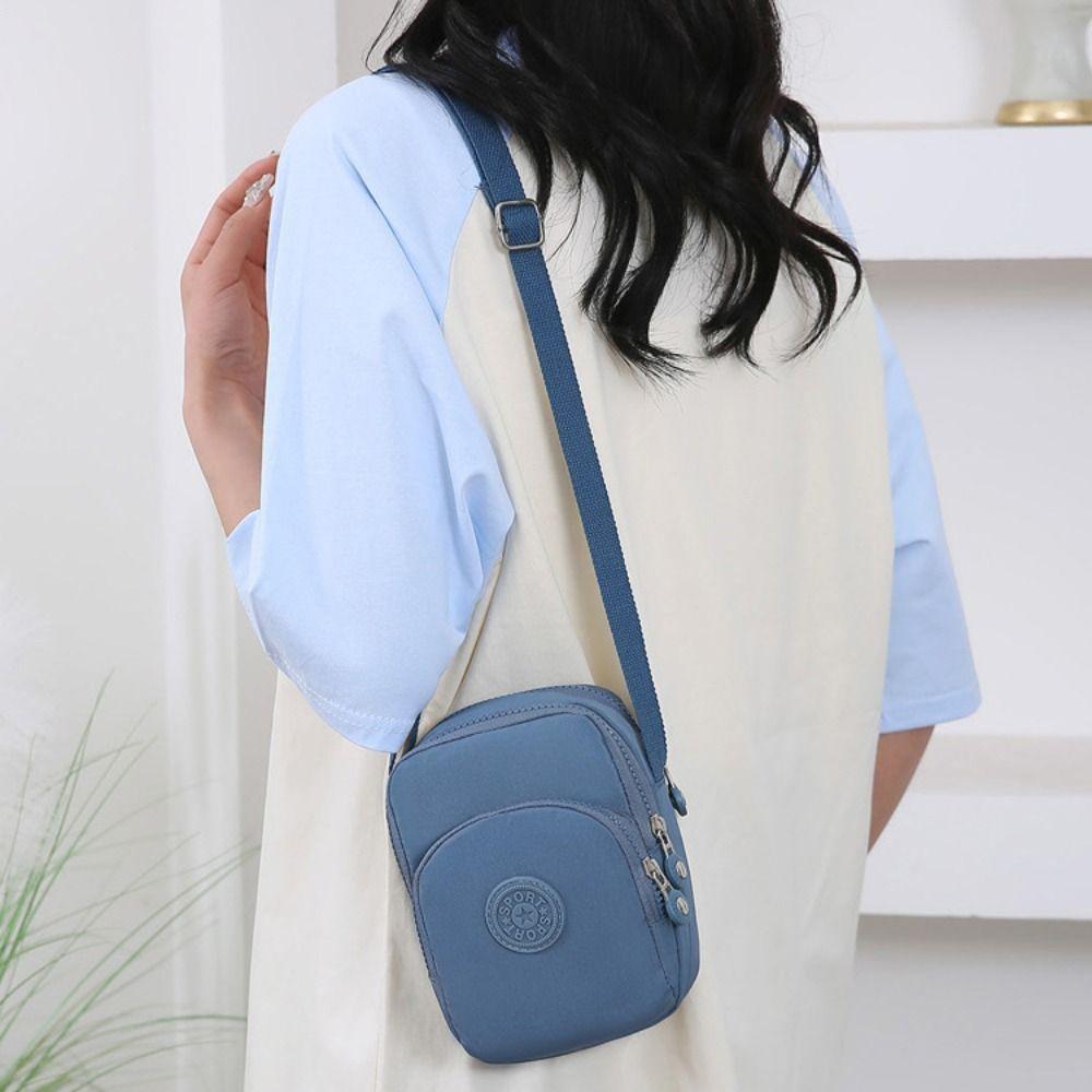 Square Zipper Crossbody Bag Multi-functional Small Phone Bag Simple Nylon Shoulder Bag  Women