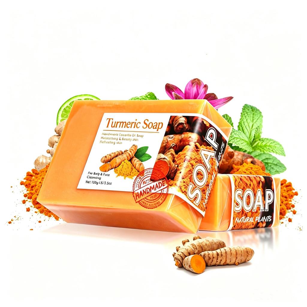 TK Style Handmade Cold Process Soap: Turmeric, Lemon, Kojic Acid, & Ginger for Bath & Face - European & American Market.