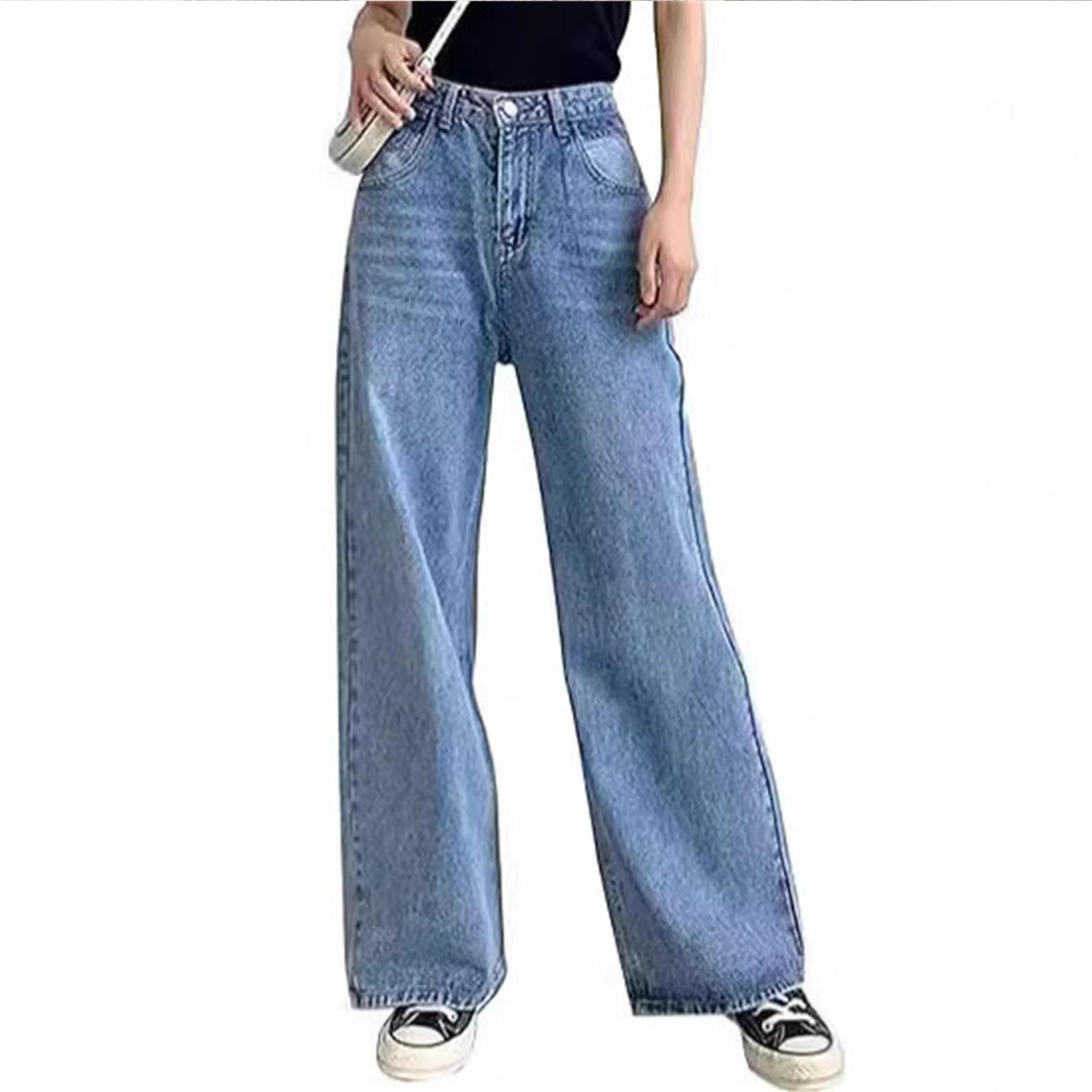 

Женская мода ретро личность потертый старый с высокой талией ретро свободные прямые джинсы XL