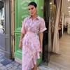 Spot Temperament Printed Lotus Leaf Edge Irregular Hem Sexy Dress Spring New European Beautiful Woman