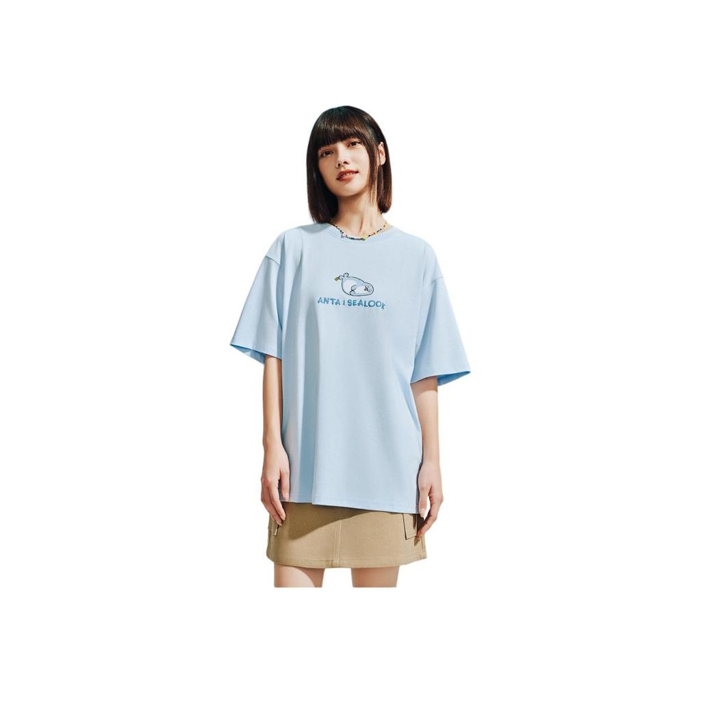 Anta X Seal Look Collaboration Life Series Simple Versatile Breathable Loose Letter Animal Print Round Neck Short Sleeve T-Shirt 172528130-2