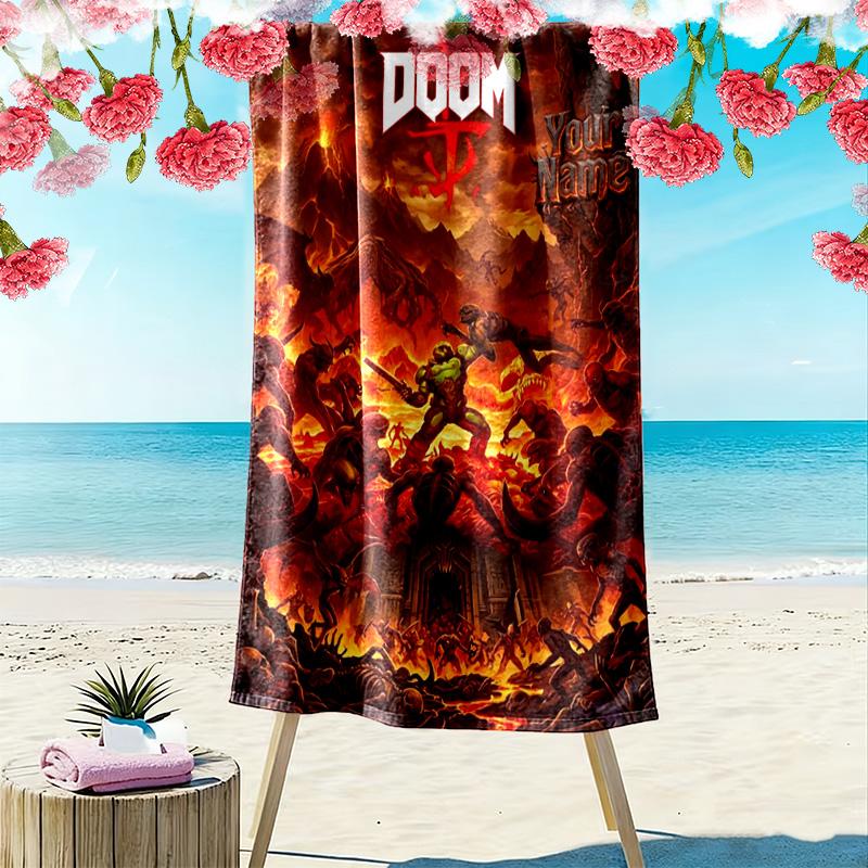 Name Custom Rockstar Doomguy Print Beach Towel, Large Soft Quick Dry Towel for Beach Camping Swimming