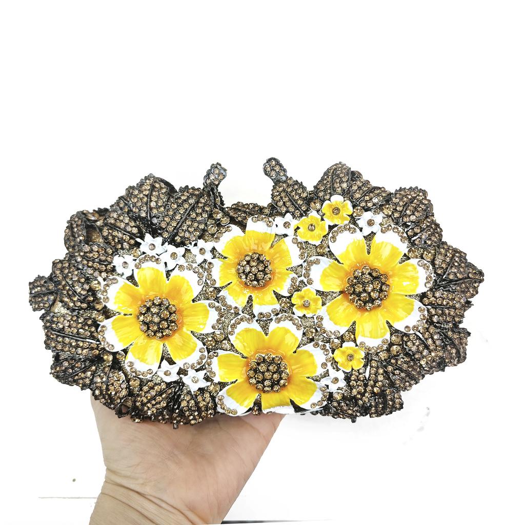 3D Pink Flower Crystal Clutch Green Purse Lady Evening Bags Diamond Handbag Women Metal Box Minaudiere Wedding Party Dinner Bags