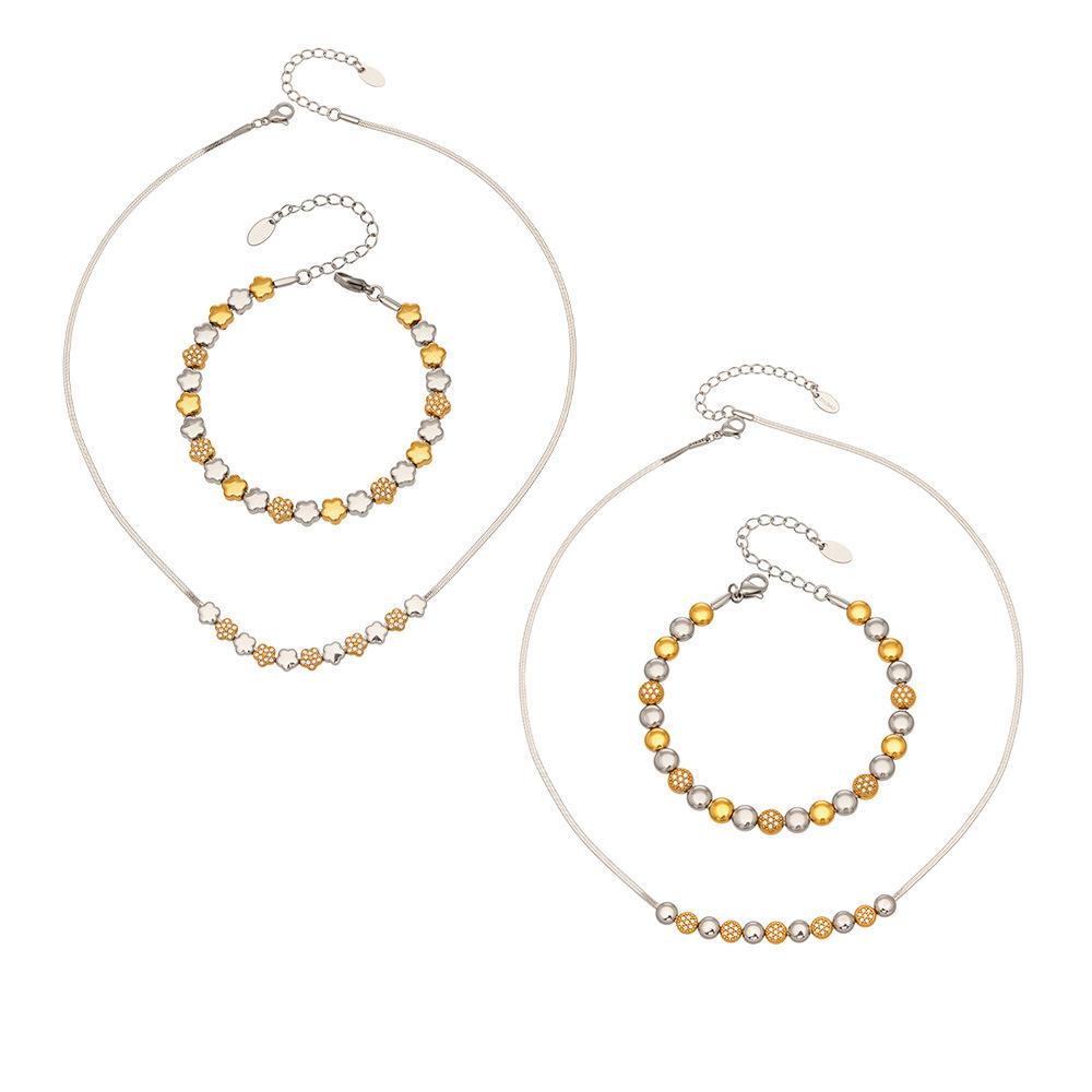 European & American Fashion Star Zirconium Necklace & Bracelet Set - Color-block Stainless Steel Jewelry