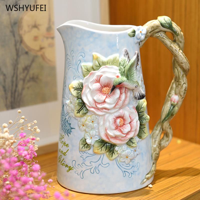1 Pc Ceramic Vase  Glass Flower Arrangement Accessories Living Room Kitchen Bedroom Restaurant Home Furnishings Hummingbird