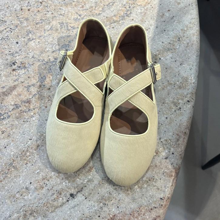 New French Mary Jane Shoes Women's Flat Ballet Buckle with Horsehair Cross Belt Shallow Mouth Single Shoes Ladyshoes