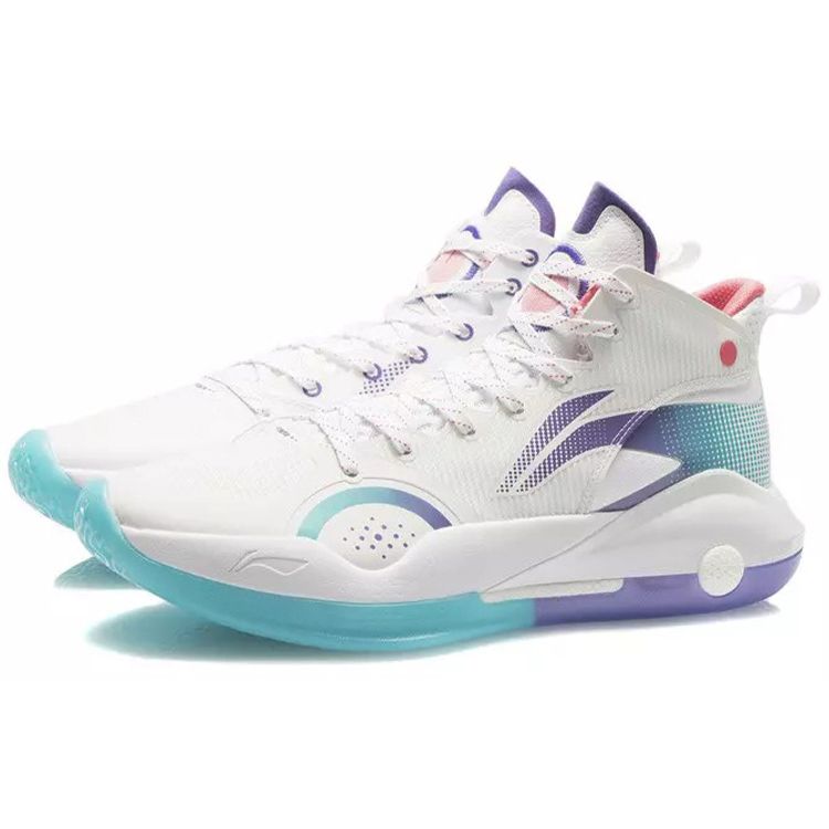 Li-Ning Yushuai 15 White Purple Turquoise Men Sneakers Standard-White ABAR043-1