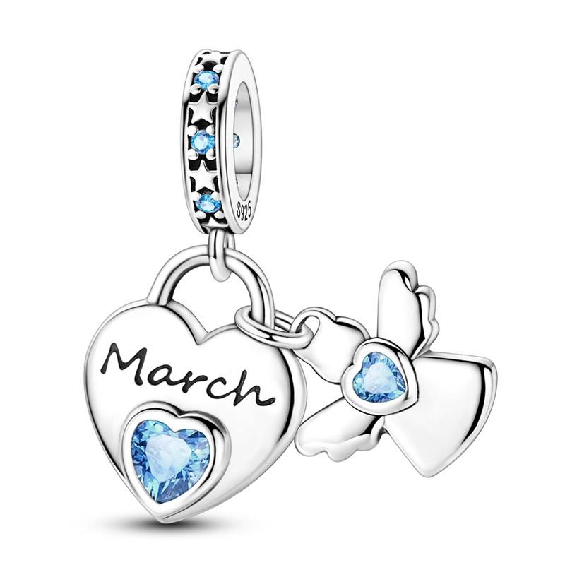 Original 925 Sterling Silver Charms Bead Birthday Month Heart Birthstone Angel Pendant Fit Original Bracelet For Women DIY Gift