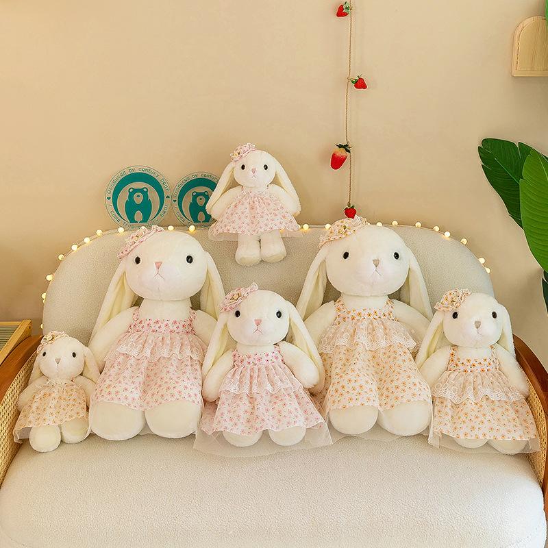 Floral Girls Dress Rabbit Plush Toy Cute Lop Ear Bunny Doll Kids Gift Home Decor