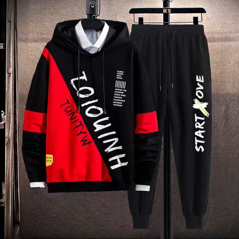 Set sportivo da uomo alla moda in stile coreano per l'autunno: Felpa con cappuccio e pantaloni larghi