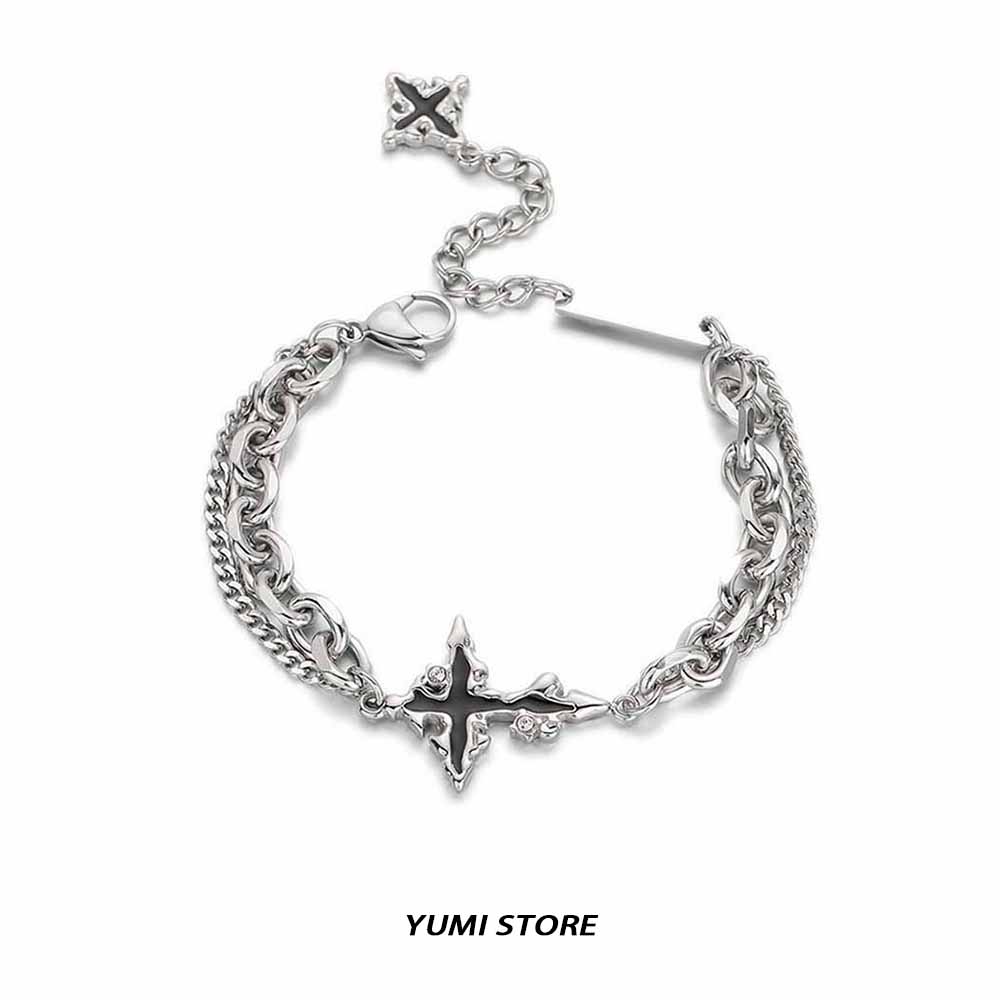 Unisex Dark Titanium Steel Cross Bracelet Punk Hip Hop Trendy Non Fading Kpop Gift for Men Women