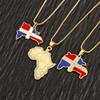 Nidin Hot Sale Dominican Flag African Continent Map Pendant Necklace For Women Men Copper Zircon Charm Jewelry Fashionable Gifts