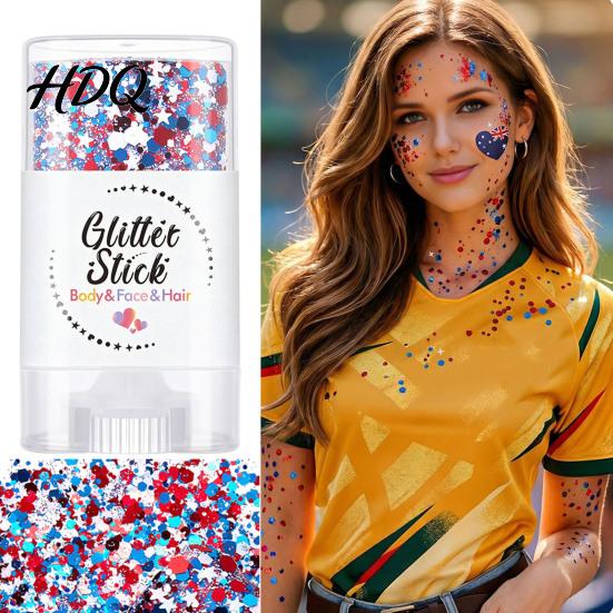 Independence Day Glitter Stick Body Stick Patriotic USA Flag Face Hair Accessories Sparkling Red White Blue Makeup for 4th of July Sequins