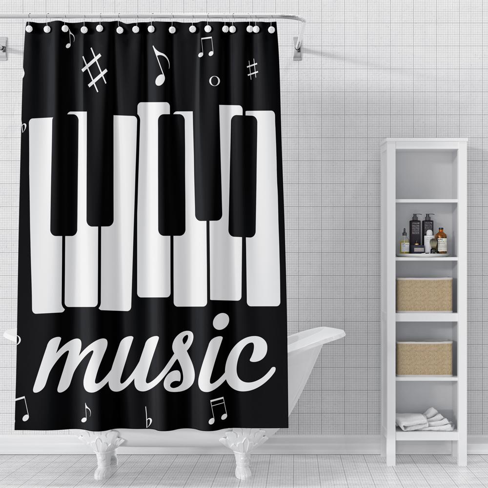 Piano Key Music Shower Curtain For Bathroom Musical Notes Waterproof Bathroom Shower Curtain Romantic Elegant Bath Bathtub Decor