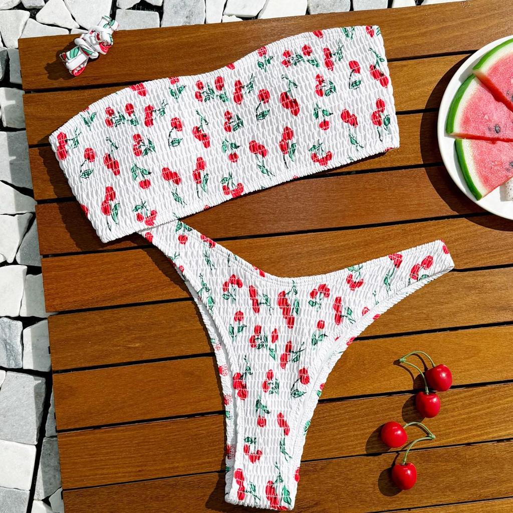 European & American Sexy Slimming Bandeau Print Triangle Bikini for Women