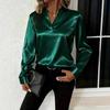 Elegant Long Sleeve V-Neck Silk-Like Top for Women, Perfect for Office & Evening Wear