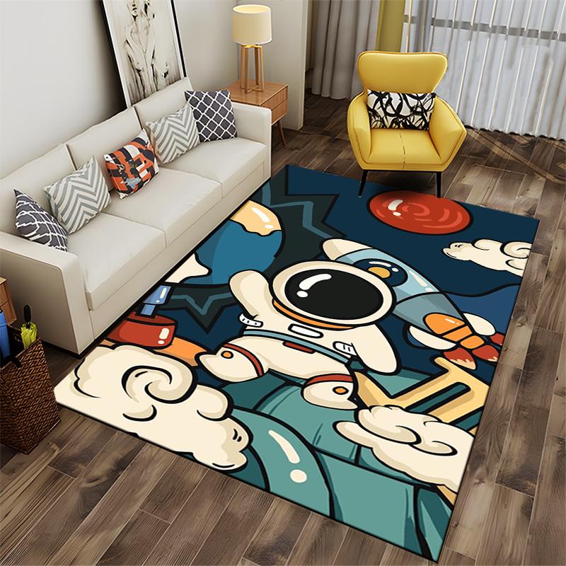Cute Astronaut and Rocket Themed Carpet Decor Suitable for use as an anti-slip game mat for living room and bedroom sofas