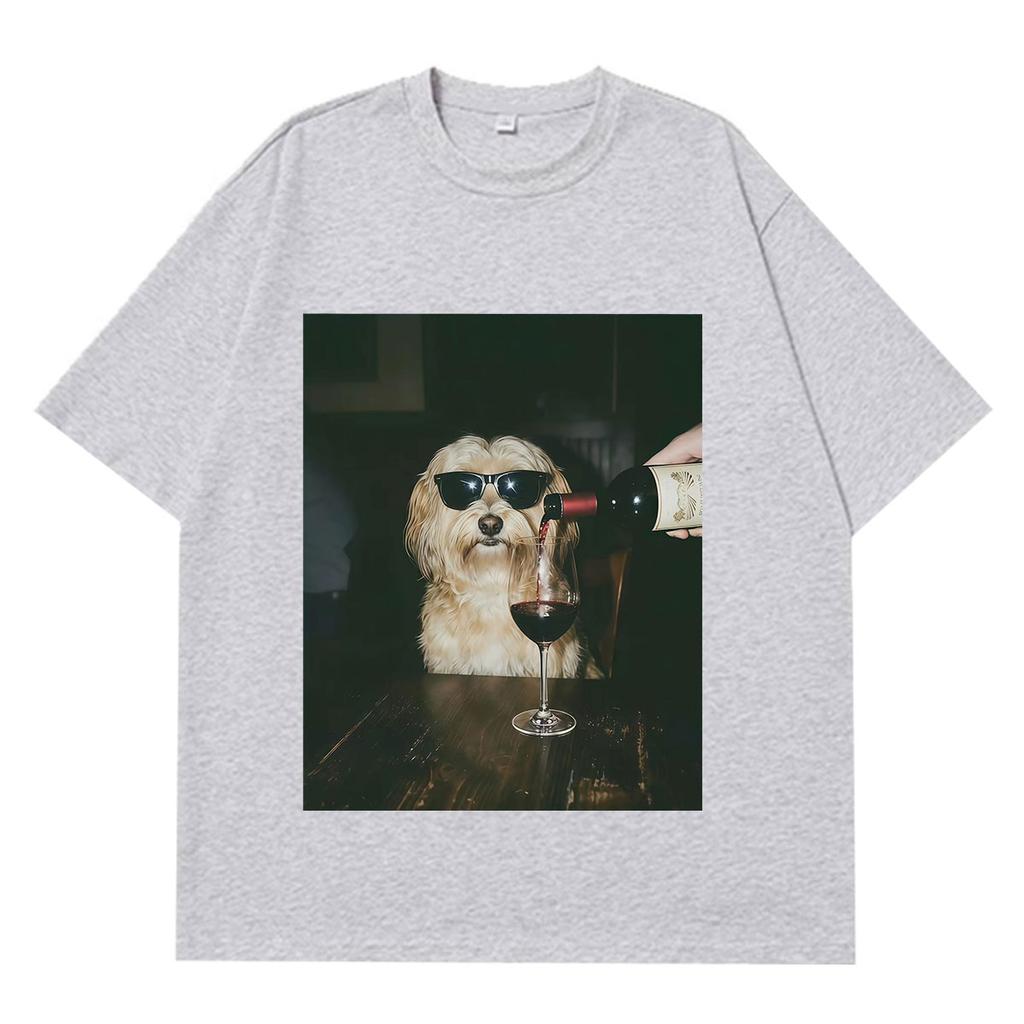 Bere Birra Cane Divertente Meme Grafica Magliette Unisex Unisex Moda Vintage T-shirt Manica Corta Larga Casual Cotone T-shirt Streetwear