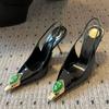Fashion Star Style Gemstone Metal Toe Patent Leather Women Pumps Fashion Stiletto High Heels Spring Autumn Slingbacks Party Dress Shoes
