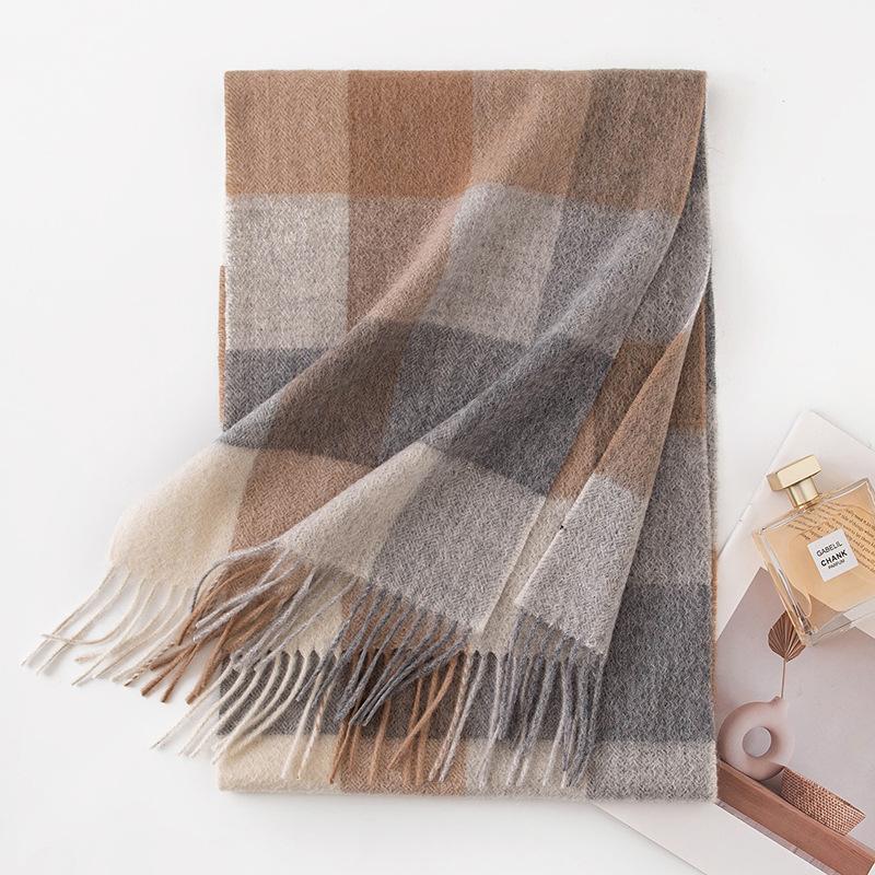 Plaid Simple Maillard Double Sided Cashmere Scarf Women's Autumn and Winter Thickened Warmth Versatile Wool Men's Scarf