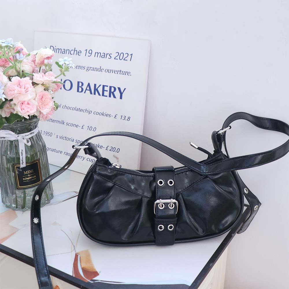 Vintage Y2k Shoulder Bag Pu Leather Spicy Girl Handbag New Buckle Armpit Bag  Women