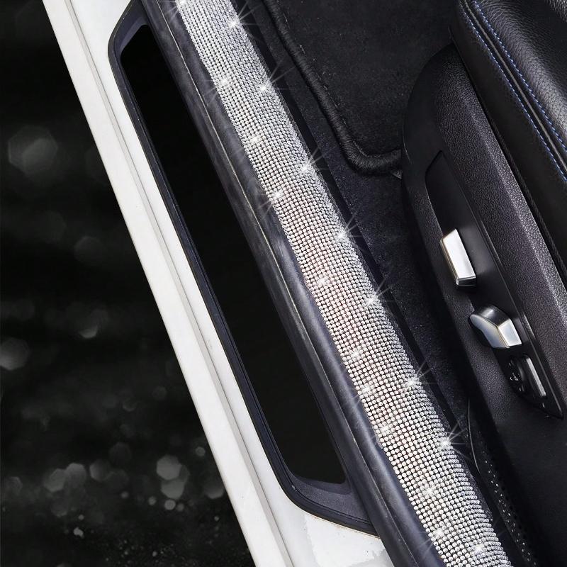 Sparkling Diamond Design Car Door Sill Protector Sticker, 1 Piece, for Car Door/Single Door