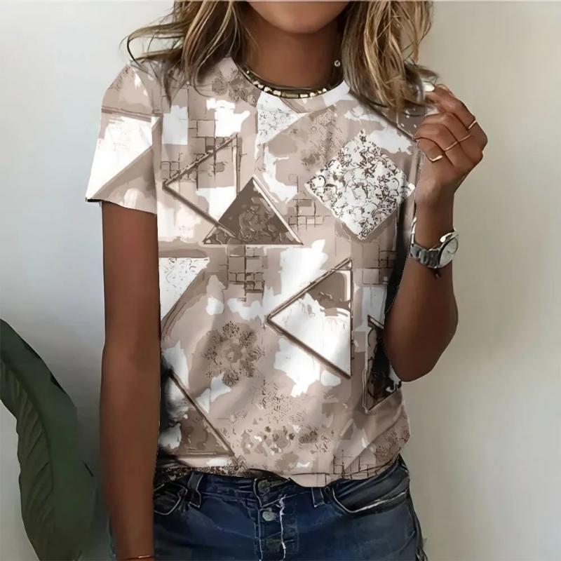Fashion Women's Crew Neck T-Shirt Crew Neck Short Sleeve 3D Color Printing