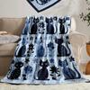 Cute Blue Cat Floral Pattern Quilted Blanket for Camping Travel Sofa Bed Cozy Warm Throw Blanket for Cat Lovers Home Decor Gift