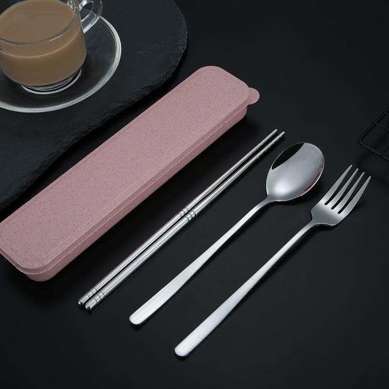 Set de tacâmuri de masă 2/3 bucăți, furculiță din oțel inoxidabil 304, linguriță, set de tacâmuri portabile, reutilizabile, cu cutie de depozitare