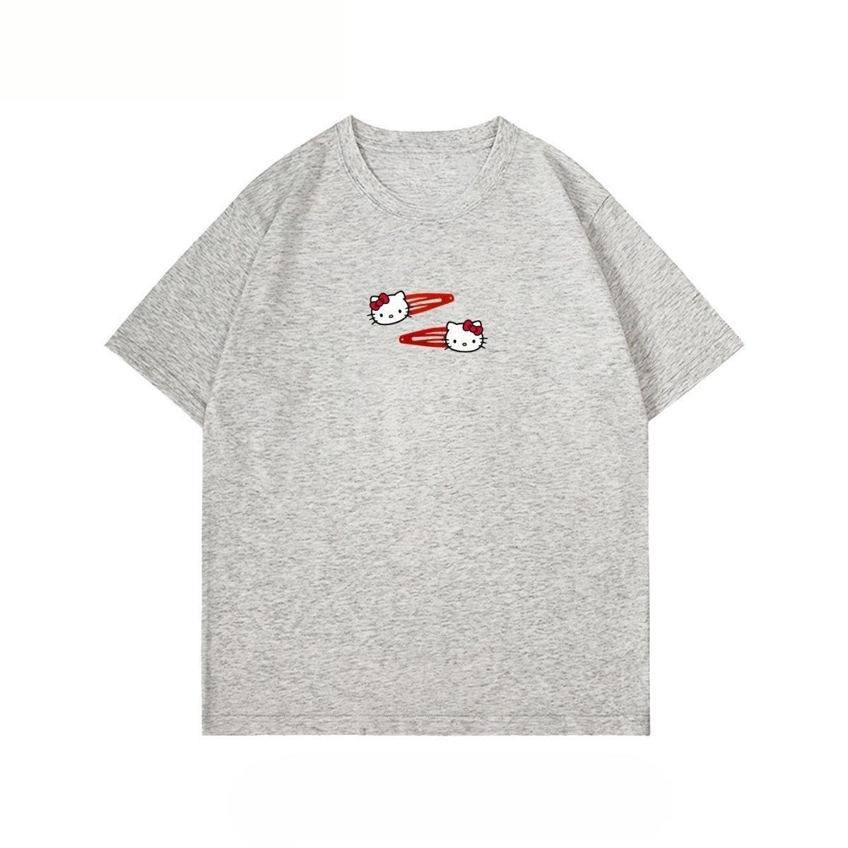 

Summer Tshirt 2026 New Design Womens Summer Pure Cotton White Short Sleeve Cartoon Kitty Cat Half Sleeve S