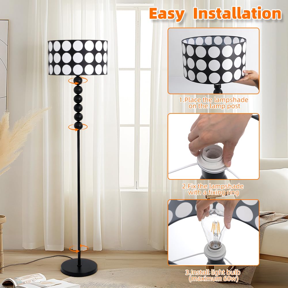 Modern LED Corner Floor Lamp with Ambient Lighting for Living Room, Black Floor Stand with Unique Fabric Lampshade, 59.84 Inch Tall, Includes Cable,