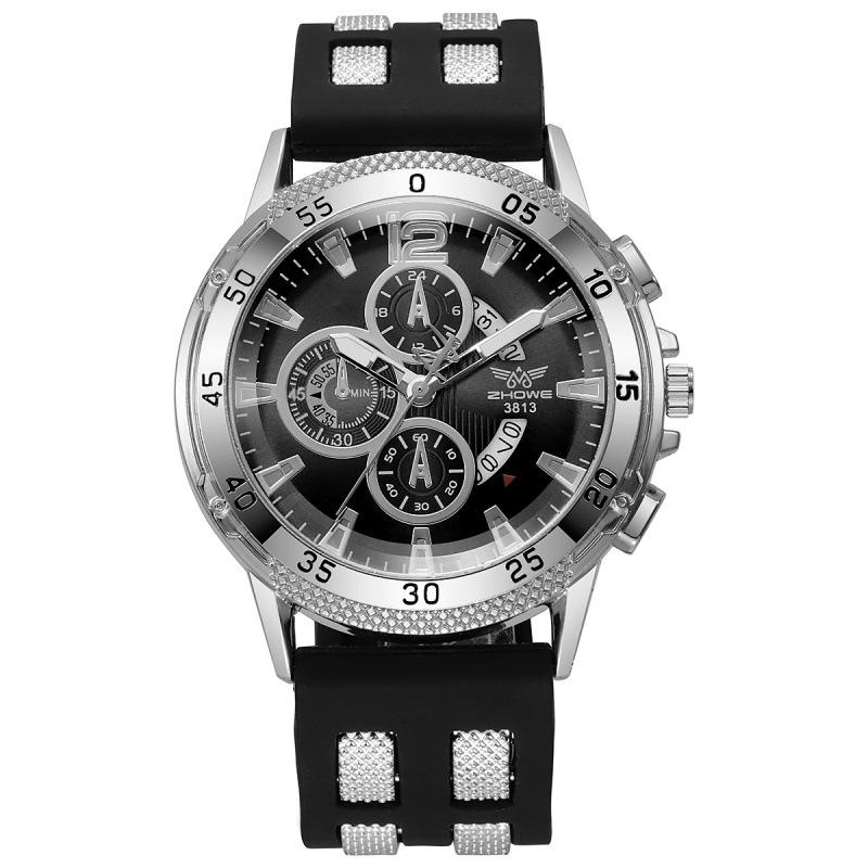 New Multi-Function Chronograph Calendar Sports Silicone Watch Fake Three-Eye Large Plate Domineering Business Quartz Watch
