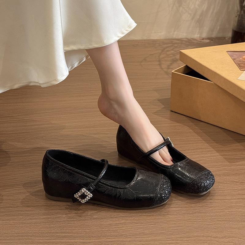 With skirt Mary Jane shoes single shoes women's spring and summer new flat beanie shoes silver small leather shoes
