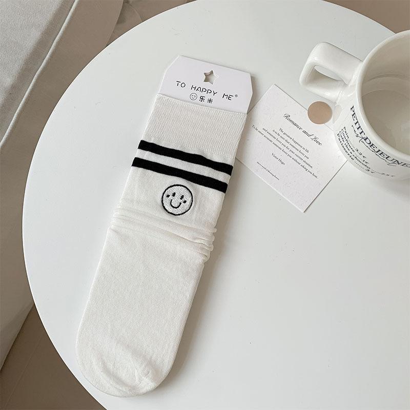 Socks Women'S Stacking Socks Bow Embroidered Women'S Socks Japanese Versatile Anti-Pilling Boneless Solid Color Simple Medium Tube Socks
