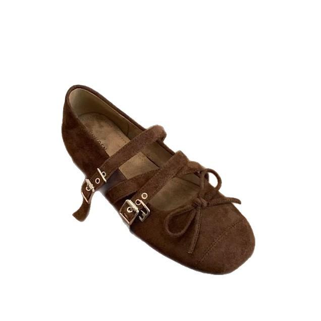 Inner height increase retro round head leopard print single shoes women's autumn niche design French Mary Jane women's shoes ballet shoes