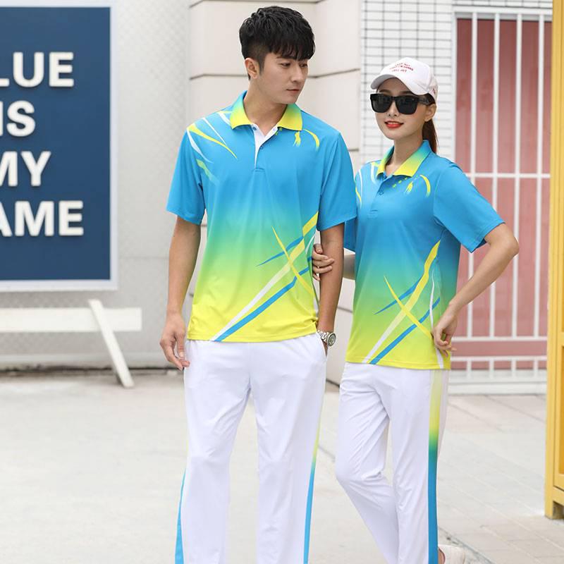 Quick-Dry Couple's Sports Set: Lapel Short Sleeve & Long Pants for Gym, Hiking, Student Events