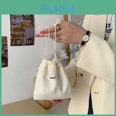 32133 Plain Corduroy Weave Tag Drawstring Closure Cosmetic Bag Women Portable Large Capacity