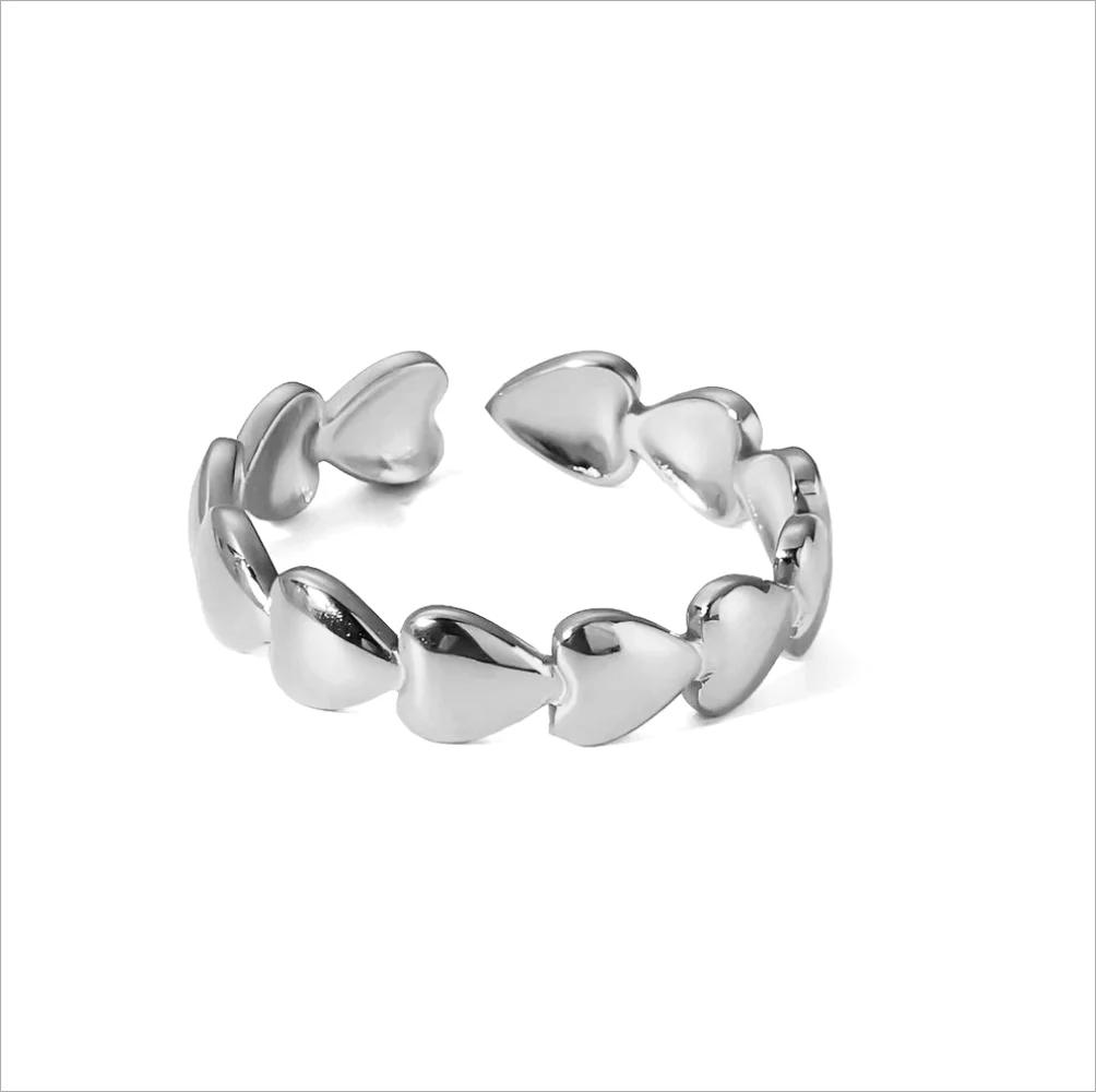 1/3PCS Adjustable Full Circle Hollow Heart-Shaped Open Cuff Ring Stainless Steel Jewelry Irregular Stackable Rings For Women