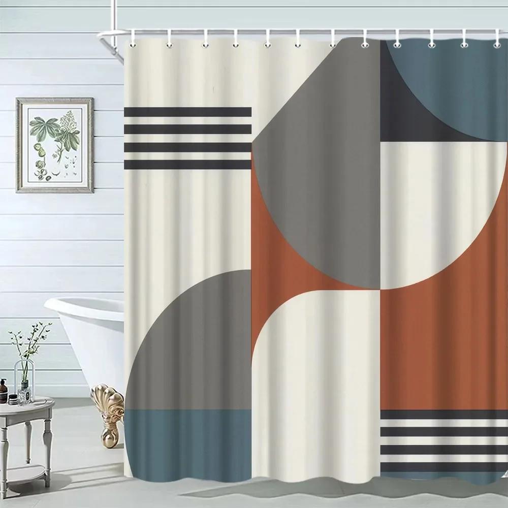 

Mid Century Shower Curtain Black Gray Tan Abstract Sun Geometric Neutral Rustic Modern Arch Fabric Bathroom Decor W60H190(CM)-1 Pcs