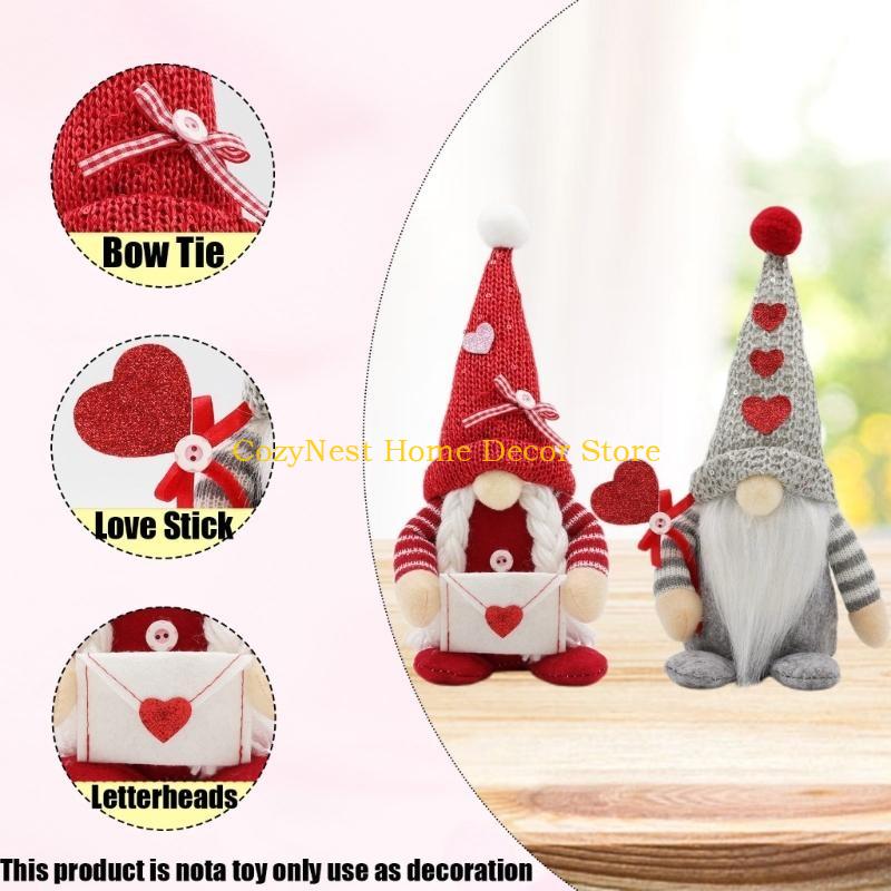 92MF Vibrantly Decoration Plushes Gnomes for Creating a Warm and Romance Setting on Valentines Day Ornamentation