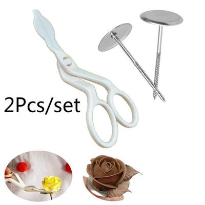 2pcs Cake Decorating Nails Stainless Steel Cake Flower Needle and Plastic Scissor