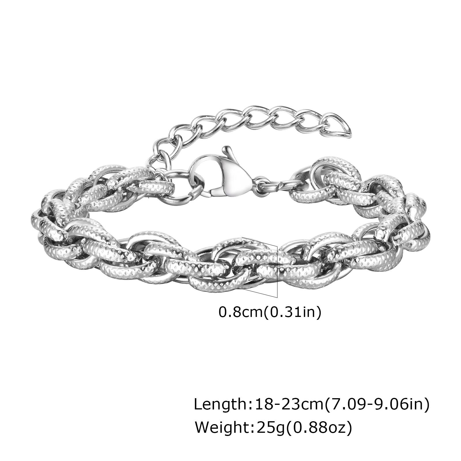 Punk Twisted Chain Bracelet for Men Boys,Stainless Steel Interlocked Chain Link Wristband,Male Jewelry Gifts 18-23CM