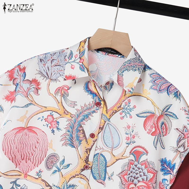 ZANZEA Women Short Sleeve Print Blouse and Long Pants Casual Two Piece Suit Sets